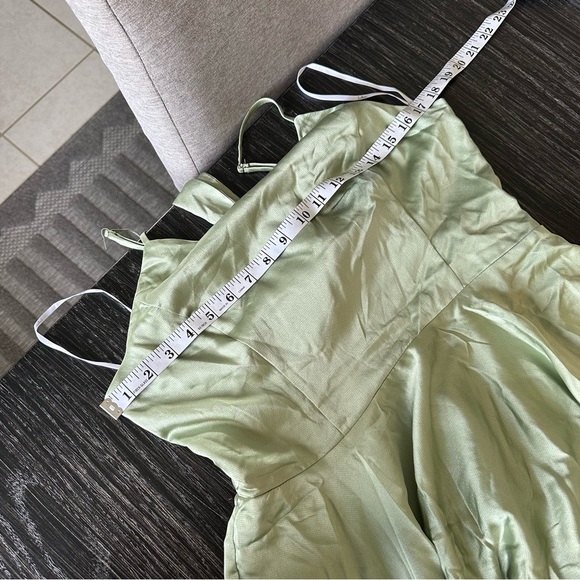 Lulus Days Like Today Sage Green Satin Asymmetrical Tie-Back Midi Dress, Large - Picture 7 of 9